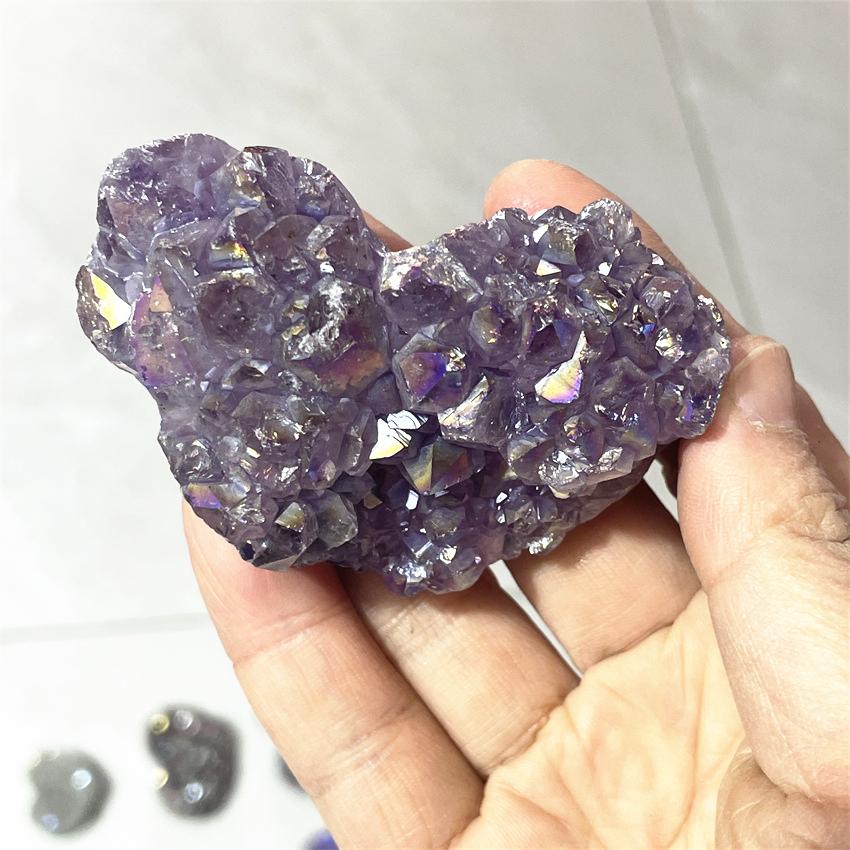 1pcs Amethyst Geode Heart Shaped Crystal Healing Crystals Stones Titanium Rainbow Aura Amethyst Cluster Angel Aura Quartz