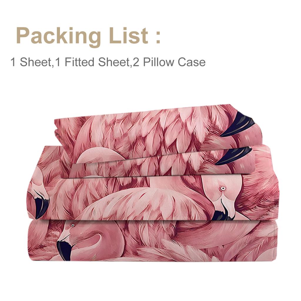 4-Piece Stacking Flamingo Set, Flocks Of Flamingos Gathering, Including 1 Flat Sheet, 1 Duvet Cover, 2 Pillowcases (Gift)