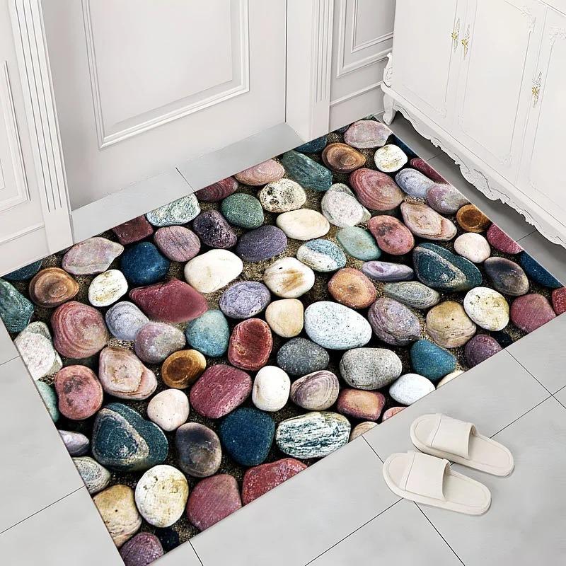 3D Pebble Pattern Door Mat with Realistic Texture Durable Easy-Clean Floor Rug for Entryway Living Room