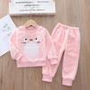 Småbarn Baby Gutter Klær Høst Vinter Barn Flanell Pyjamassett Tykk Varm Genser Tegneserie Søt bjørn Todelt Jentedress Joggedress