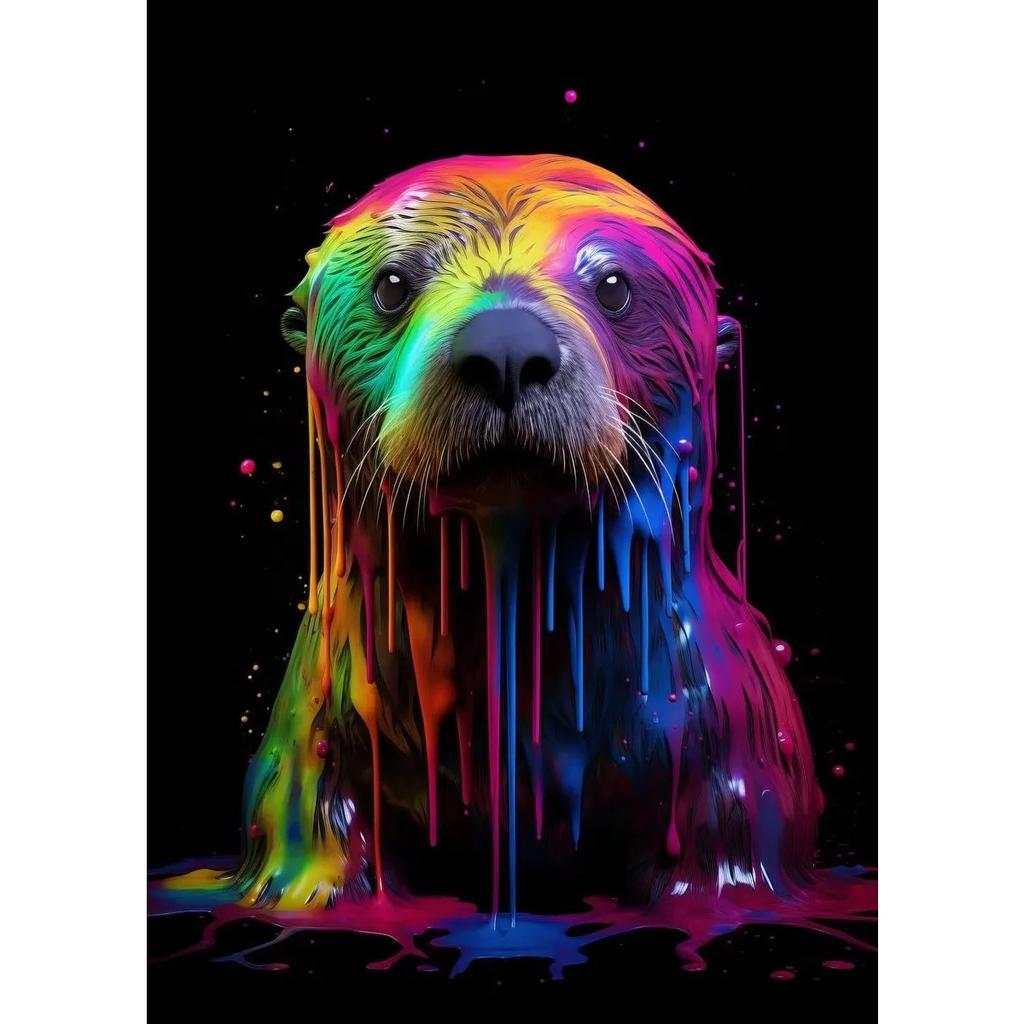 Animals With Paint Canvas Painting Rainbow Dog Sea Otter Elephent Poster Canva Prints HD Pictures Frog Animal Wall Art Unframed