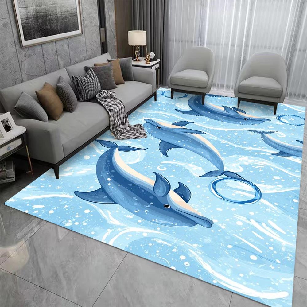 Starfish Shell Whale Ocean Pattern Carpet for Living Room Decor Children Play Soft Rug Bedroom Lounge Nursery Sofa Floor Mat