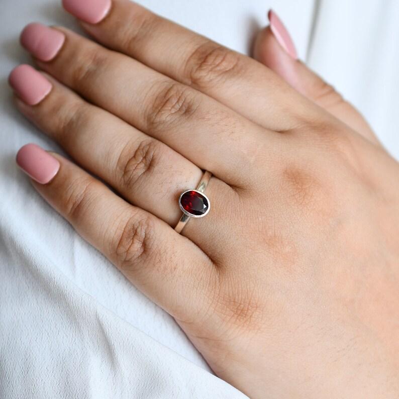 Inele cu pietre prețioase Granat roșu Inel cu pietre prețioase din argint 925 roșu solid Inele de modă pentru femei Idee de cadou Bijuterii cu pietre prețioase