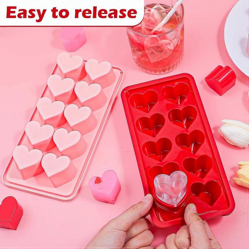 Heart Ice Cube Tray Silicone 2 Pcs Deep Heart Shape Ice Cube Moulds Love Heart Chocolate Mould for Valentine's Day