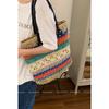 Summer contrasting color hand-woven bag women's 2025 new fashion ethnic style straw bag large-capacity tote bag