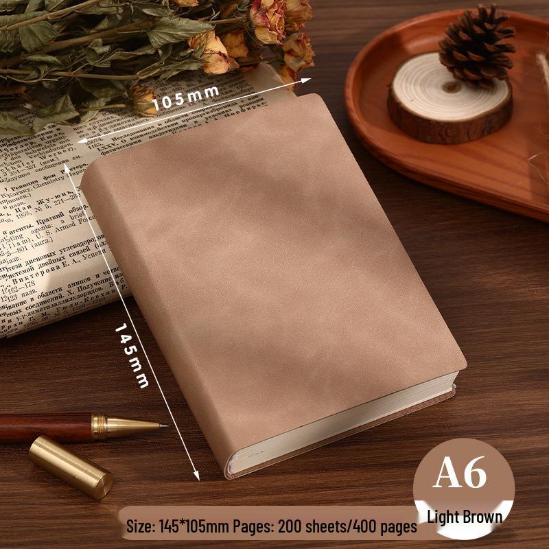 

A6 Soft Leather Blank Notebook: Thick Student Planner & Retro Exam Prep Drawing Book