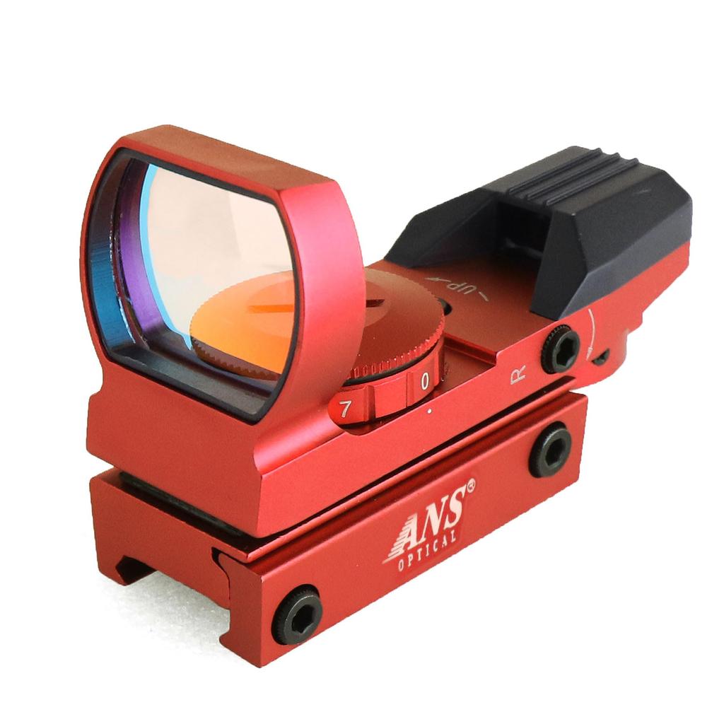 ANS Optical Lightweight Open Dot Sight with Red Multi-Reticle, 4 Shapes, 7 Red Levels, and Ruby Lens for Airsoft
