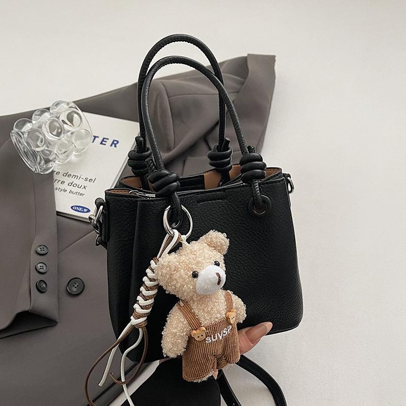 New Fashionable and Simple High-end Texture Lychee Pattern Portable Bucket Bag, Foreign Style Versatile Commuter Messenger Women's Bag