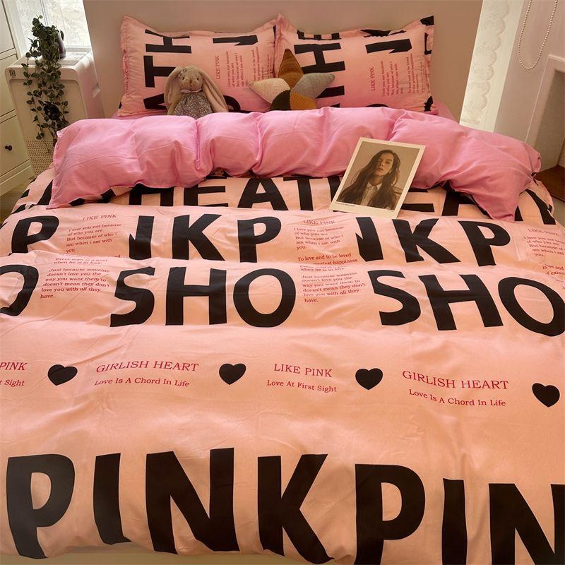 Candy House Cute Girl Heart Washed Cotton Four-piece Dormitory Single Quilt Set Three-piece Sheet Set