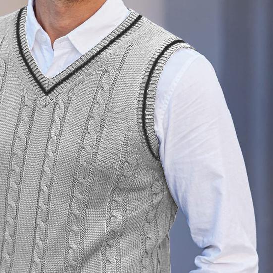 Pánská vesta svetr s výstřihem do V bez rukávů Slim Fit Colorblock Pletený svetr Slim Fit Střední délka Zahuštěný svetr preppy a business stylu
