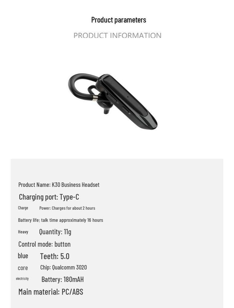 K30 Wireless Bluetooth Clip-on Earphones with Noise Reduction & Voice Call Support