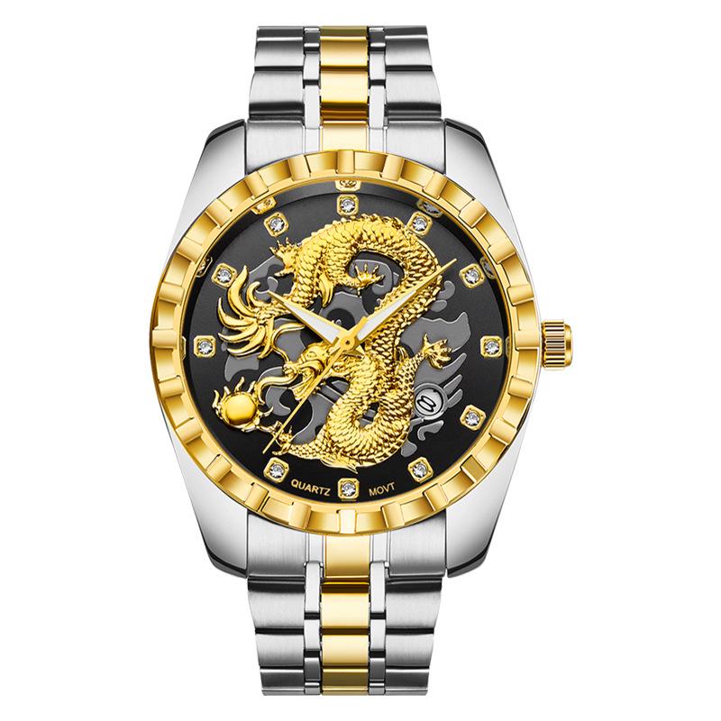 WLISTH Módní zlaté hodinky s drakem Pánské Luxusní Nerezová ocel Business Casual Křemenné Náramkové hodinky Datum Pánské Náramkové hodinky