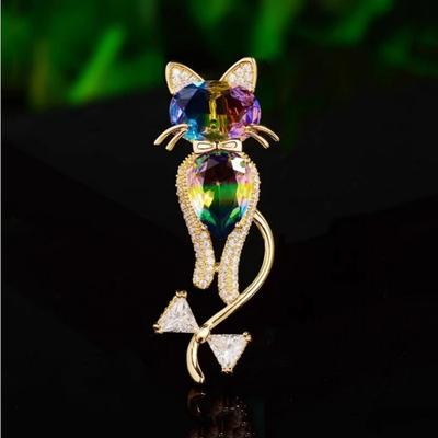 Persian Cat Brooch, High-end Women's Simple Crystal Animal Brooch, Niche Design Sense Brooch