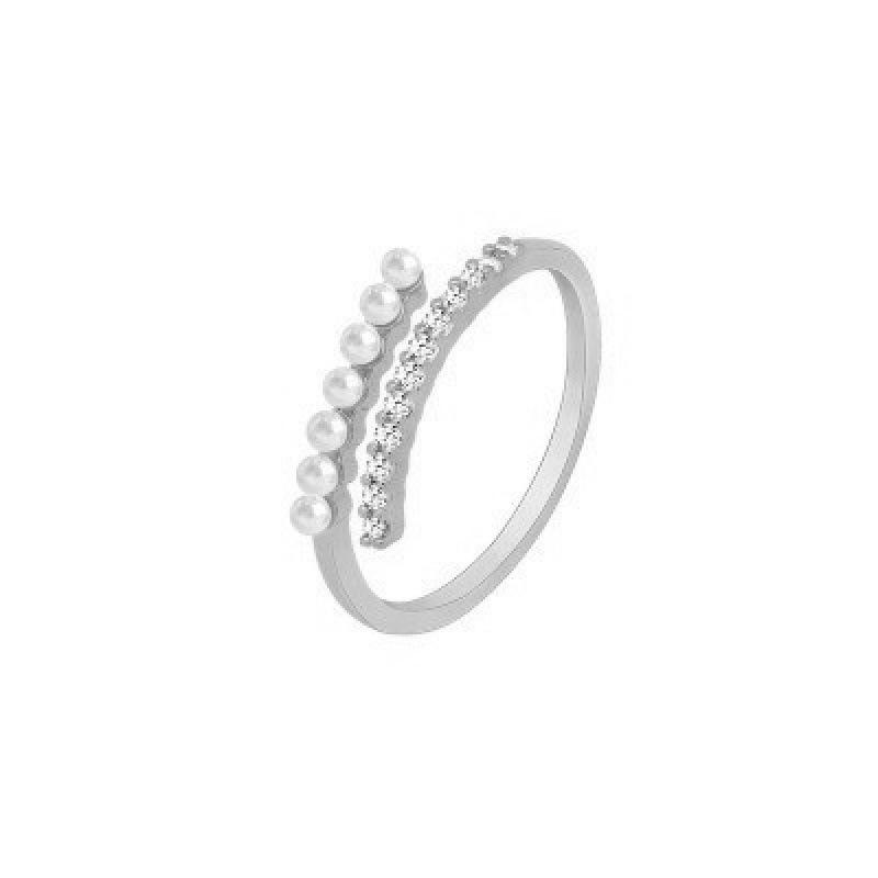 Double Layer Pearl Ring: Women's Cold Style Japanese Luxury Geometric Fashion Ring