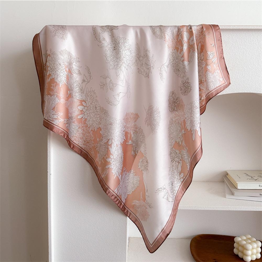 

68cm Chrysanthemum Pattern Hijab Polyester Fiber Printed Square Scarf Women s Scarf Sun Protection Neck Protector Shawl Hijab розовый