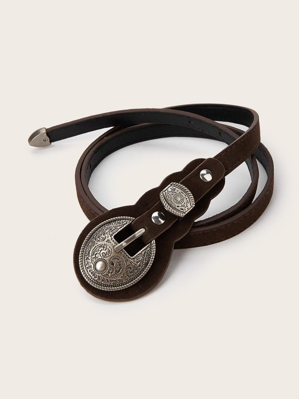 

Ethnic Style Solid Color Oval Metal Buckle Decoration Suede Women Casual Belt For Streetwear коричневий