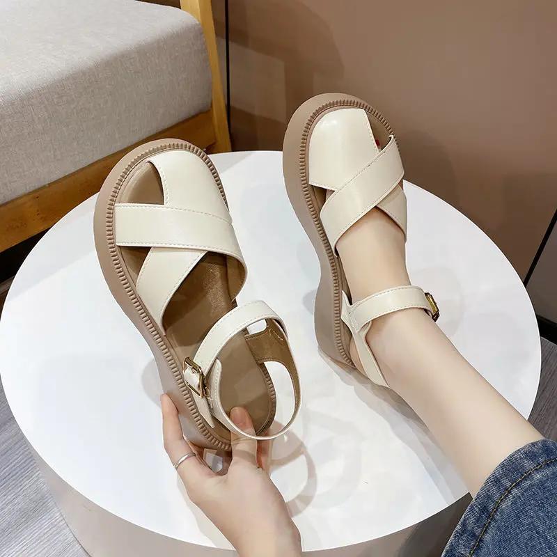 Fashion Ladies Shoes Sandals for Women Outdoor Summer 2024 Roman Style Footwear Platform H Comfortable and Elegant Chic Shoe Vintage F