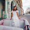 Cross-border Summer New European and American Foreign Trade Women's Dress Flounce Hollowed-out Lace Dress