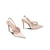 Fashion Silk Luxury Sexy Pointed Toe High Heels Womens Elegant Rhinestone Party Dress Ladies Brand Pumps Mules Sandals Zapatos De Mujer