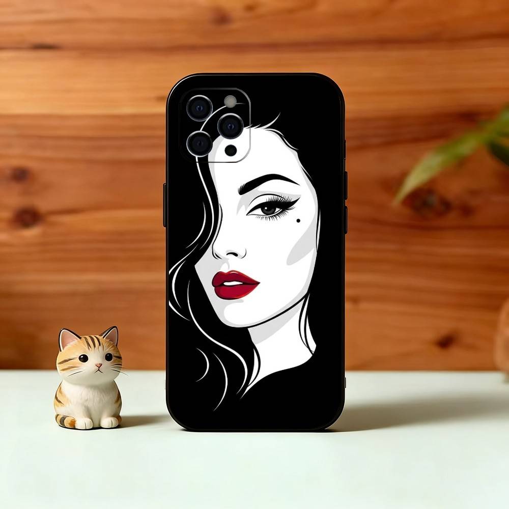 Line art Phone Case For iPhone 17, 16,15,14,13,12,11 Plus,Pro Max, Others Soft Black Cover