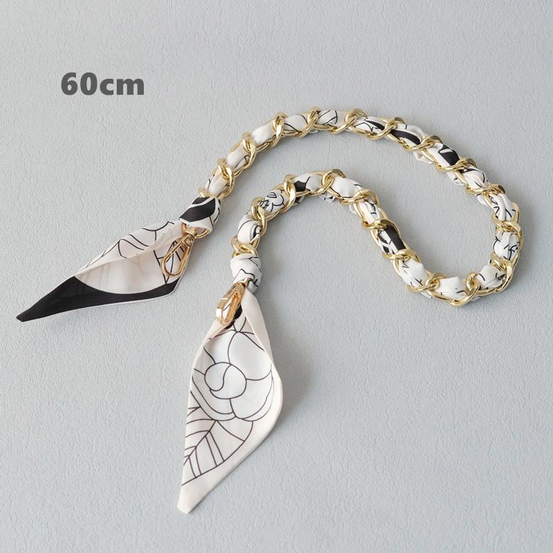 New Fashion Brand Woman Handbag Accessory Chains Detachable Floral Print Gold Silver Metal Silk Shoulder Strap Women DIY Chain Bag Handles
