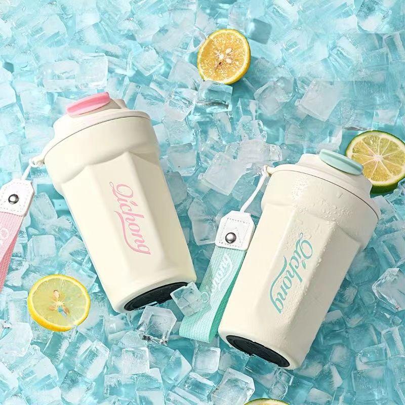 Large Caliber Shaker Cup Food Grade Stainless Steel Thickening Coffee Cup Thermos Bottle Handy Portable Male and Female Students