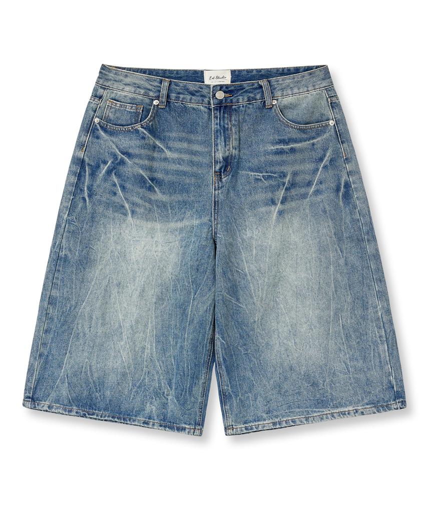 LXT Crease Washed Bermuda Denim Pants [Blue Indigo]