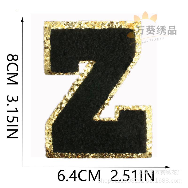 Black Towel Embroidery English Alphabet Embroidery Cloth Sticker A-Z Patch Sticker Clothes Chapter Boy Computer Embroidery Label Embroidery Sticker