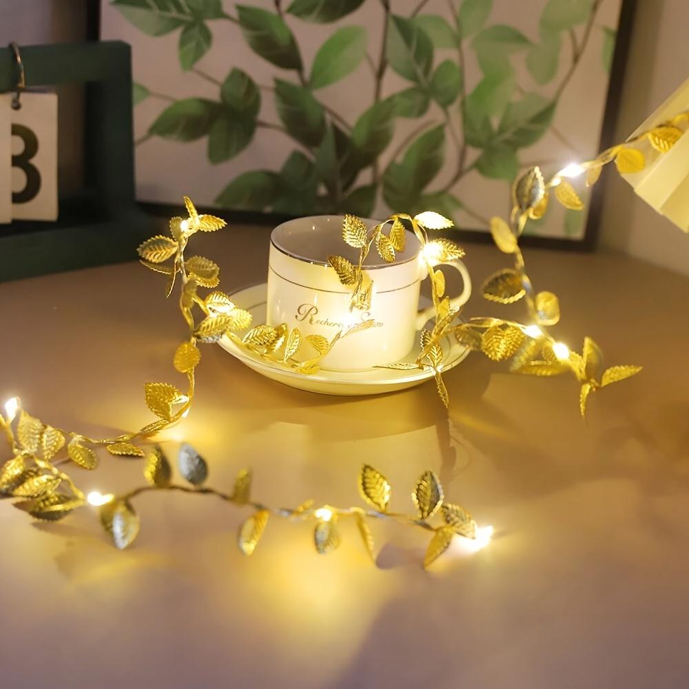

[Christmas Decoration] 1pc 6.6ft Golden Color Leaf Garland String Lights, 20 LED Faux Metallic Decorative Fairy Lights, Battery Operated For Birthday, 6.6Ft/2M 20LED теплый белый