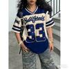 Women's Girls Casual Personality Number & Letter Printing Soccer Pattern Color Block Short Sleeve V-Neck Children T-shirt Tops