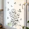 Large Peony Window Cling Sketch Style Flower Butterfly Window Decal Removable Static Glass Door Window Sticker for Bedroom Living Room Kitchen