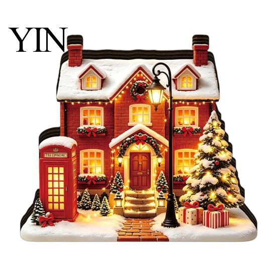 Decorazione Albero di Natale Ornamento Casa Luminosa, Tavolino in Legno a LED per Festa Ornamenti da Appendere Esposizione Villaggio Festivo, Set di Ornamenti Luminosi