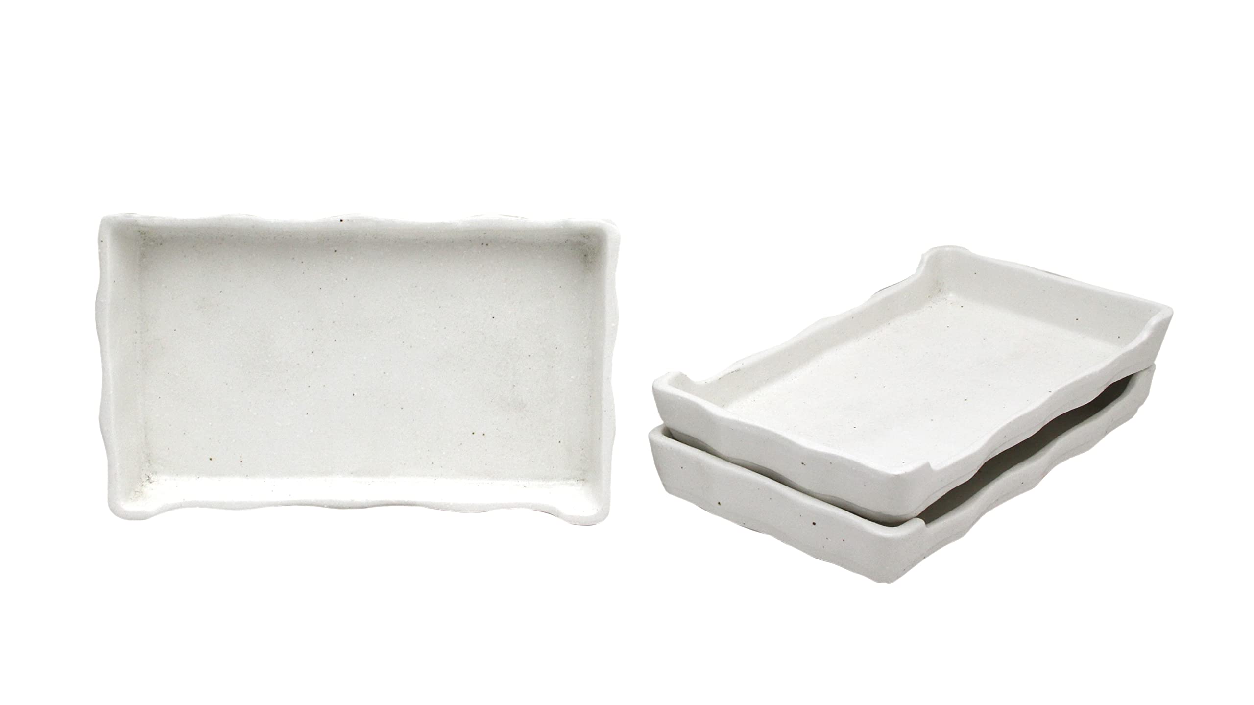 

Castle Enterprise Mino Ware Japanese Cafe Series [Oden & Yakitori Plates] White Bizen, Set of 3