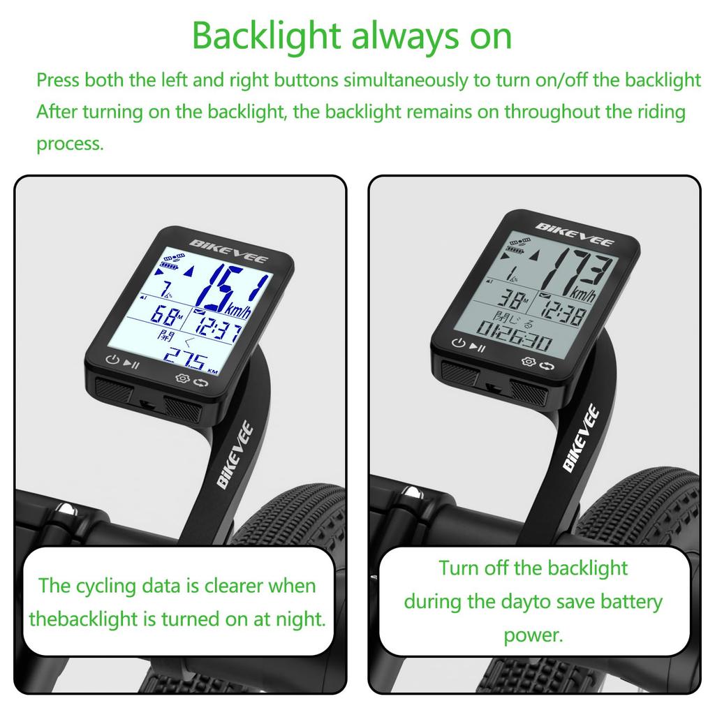 Bikevee GPS Wireless Bicycle Speedometer Cycle Computer with Automatic Start/Stop, Automatic Backlight, Waterproof, Odometer (MPH/KM/H), 2.4-inch FSTN