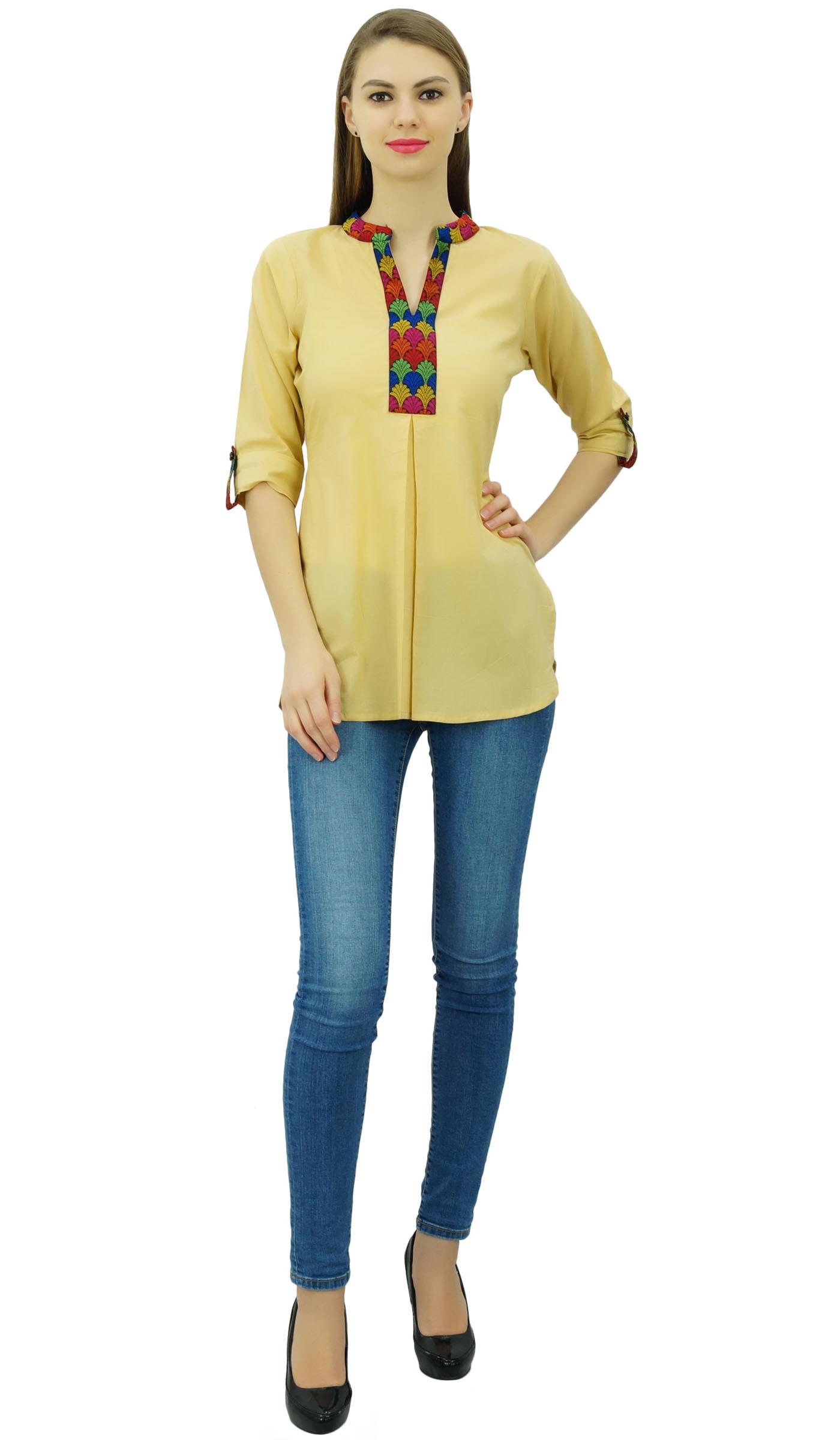 

Phagun Indian Ethinc Cotton Tunic Short Summer Top Casual Blouse 8 бежевий