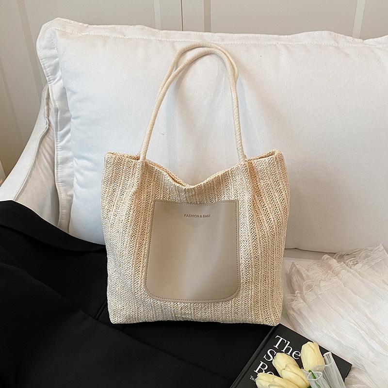 

Popular large-capacity woven tote bag women s summer new versatile shoulder underarm bag fashionable work commute белый