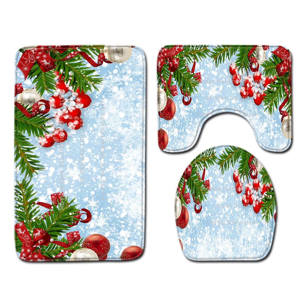 Christmas Bathroom Shower Curtain Four-Piece Floor Mat Toilet Non-Slip Door Mat Bedroom Living Room Absorbent Carpet