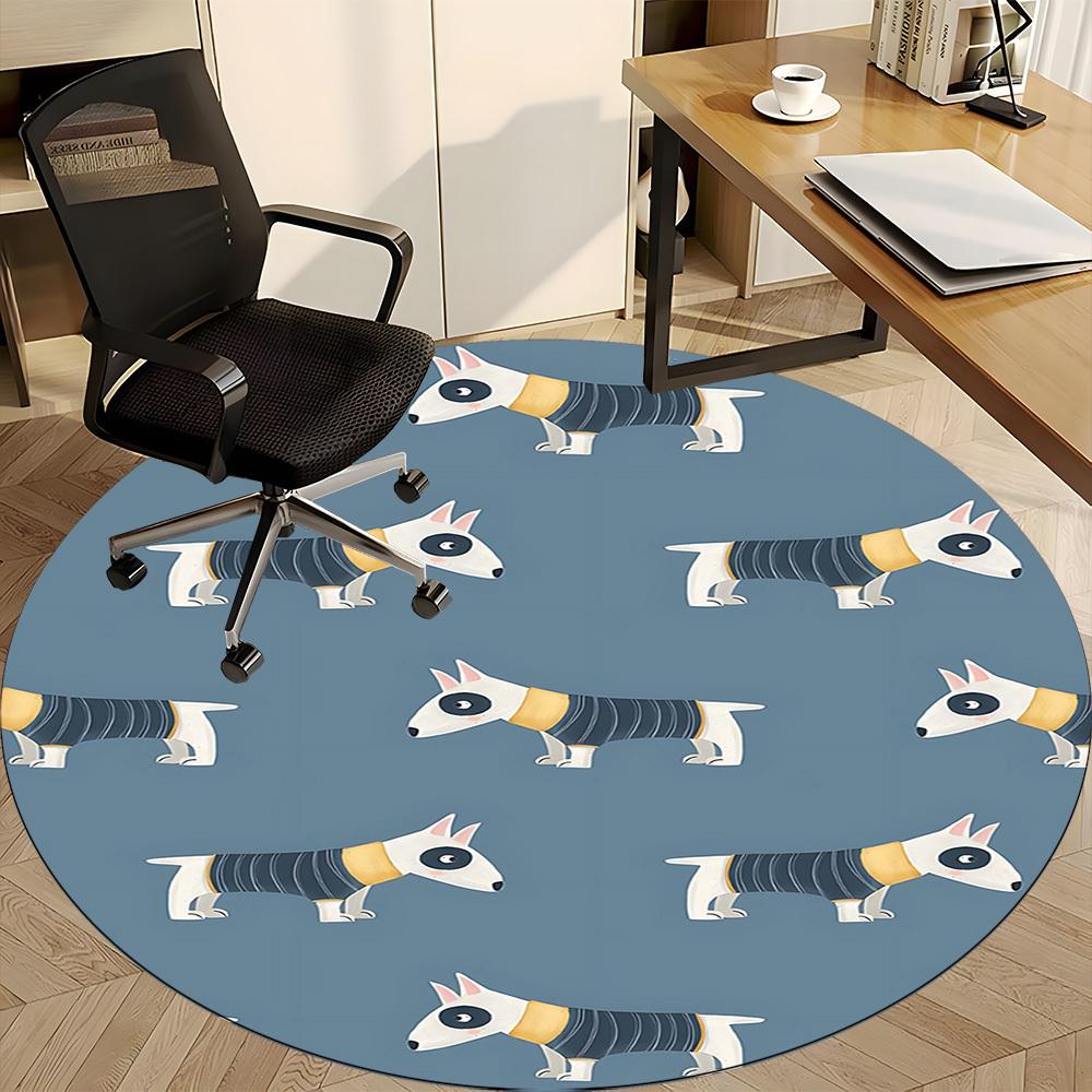 1pc Bull Terrier Pattern Office Round Area Rug, Under Office Chairs Bedroom Living Room Home Decor, Room Deco