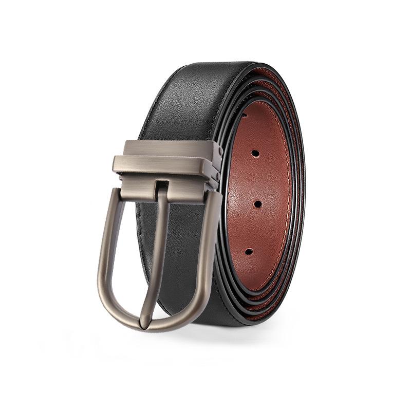 eather in uckle Belt en's ift Box owhide Men's Business Casual Jeans ouble-sided imple Belt