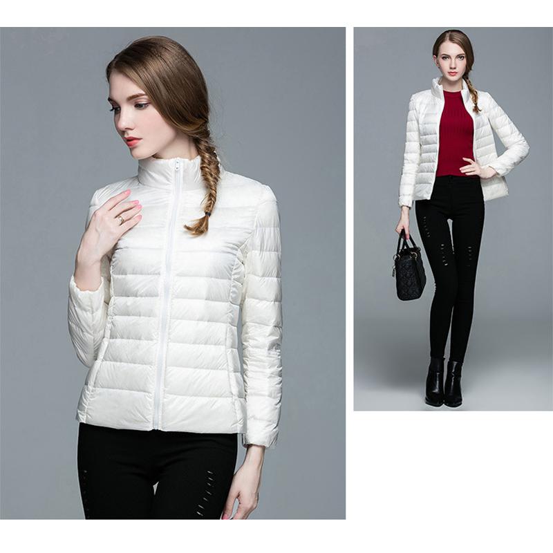 Women's Lightweight Long-Sleeve Water-Resistant Jacket Warm Slim Stand Up Collar Zipper Coat