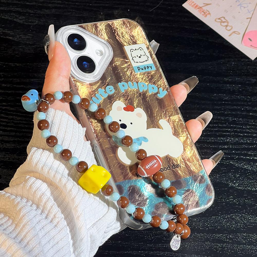 Bracelet Chain Painted Phone Case For iPhone 16 11 12 13 14 for 12 14 16 Pro 14 16 Pro Max Cute Pattern Hard Cover With Lanyard