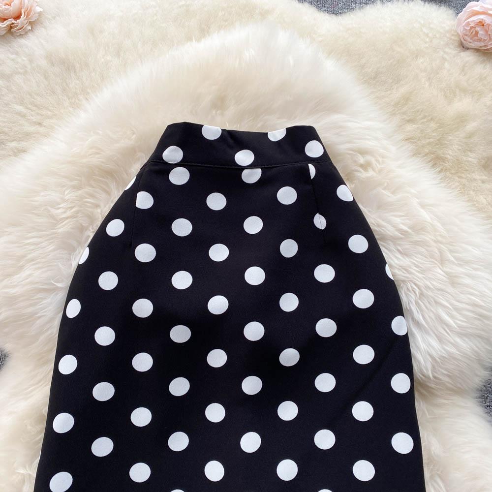 Mid-Length Skirt Women's Spring And Summer High-Waisted A-Line Skirt Polka Dot Skirt All-Match Simple One-Step Skirt