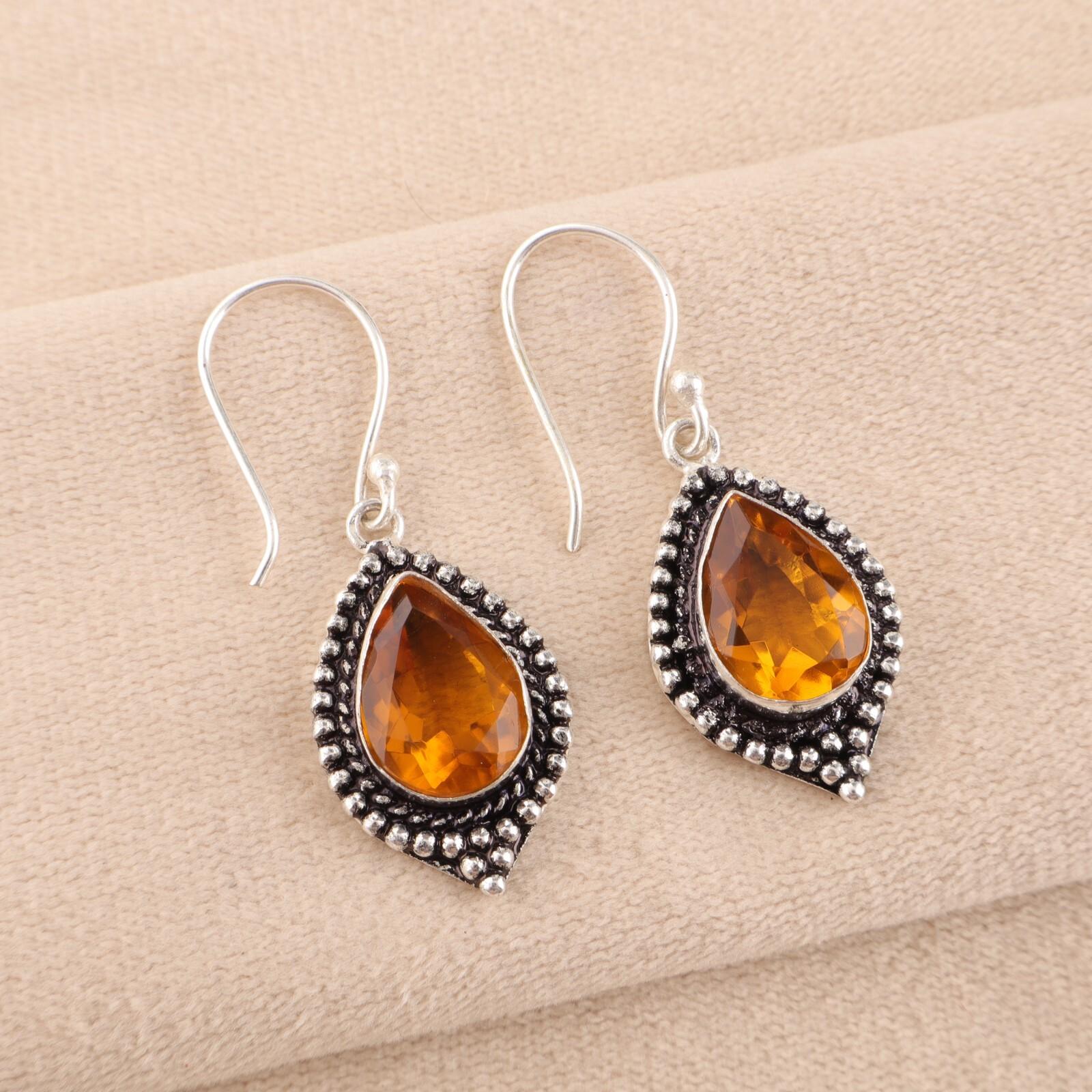 

925 Sterling Silver Citrine Gemstone Handmade Jewelry Daily wear Earrings 1.6 EE-164-10