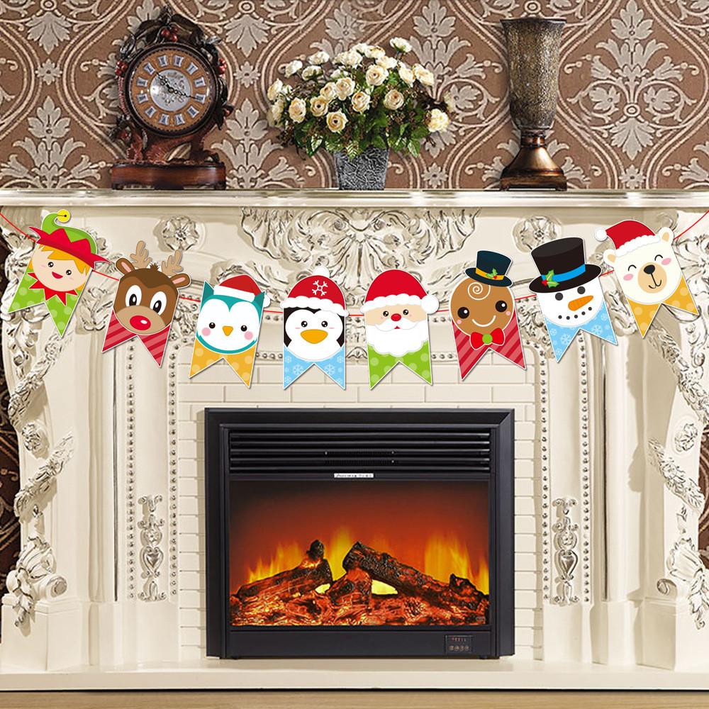 Christmas Decoration Delightful Paper Banner Featuring Cartoon Santa Reindeer And
