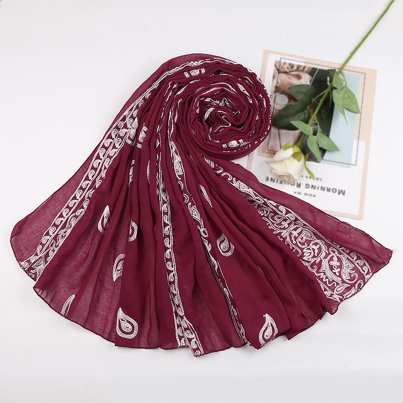 11 Colors Plain Embroider Cashew Nut Floral Viscose Shawl Scarf Women High Quality Pashmina Stole Bufandas Muslim Hijab 180*90Cm