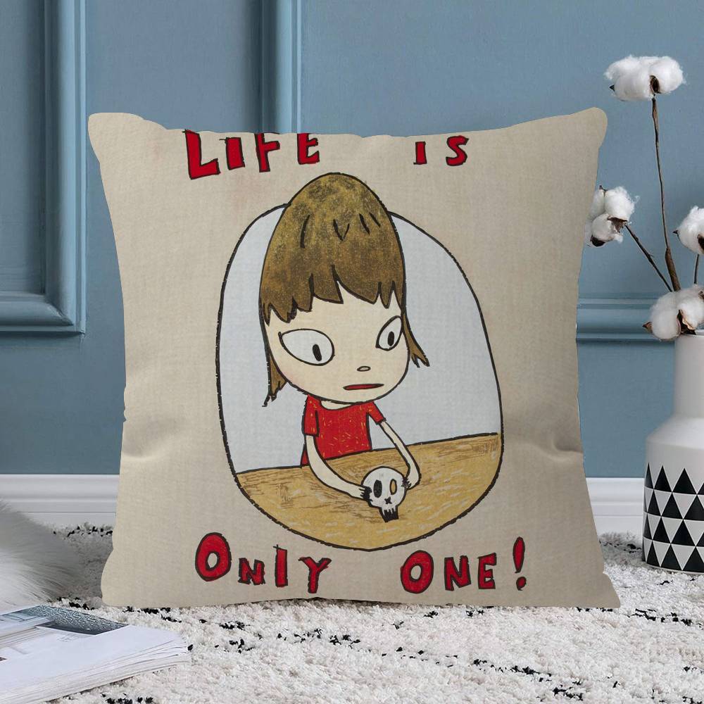 YYoshitomo Nara Art Lovely melancholy Pillow Sofa Decorative Home Doublesided Printing Short Plush Cute Cushion Cover