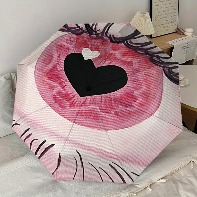 Heart-Shaped Eye Design Automatic Opening/Closing Umbrella with Foldable Design, Iron Frame, Outdoor Use, Perfect Gift for Fans, Travelers,