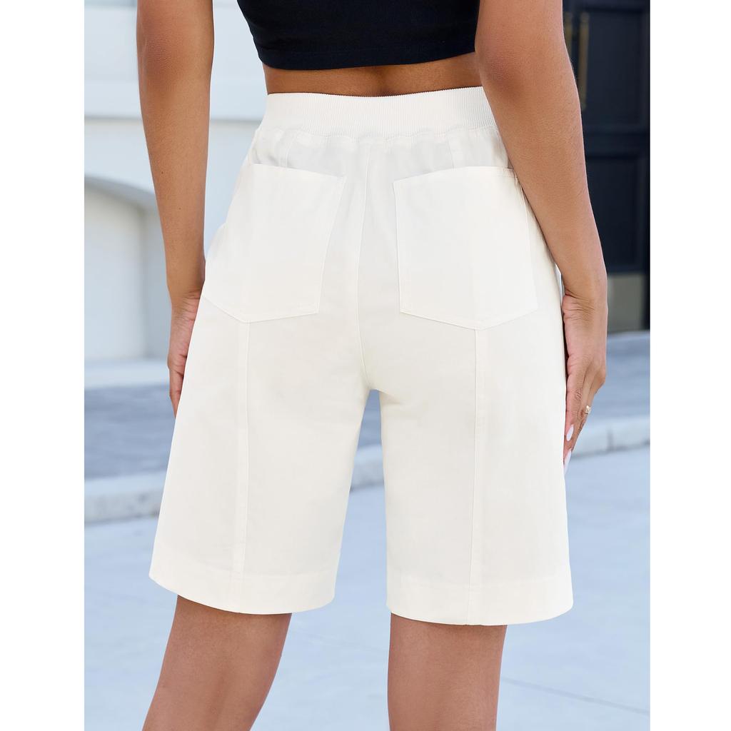 Shorts pour femmes à cordon de serrage, taille élastique, légers, d'été, décontractés, avec poches