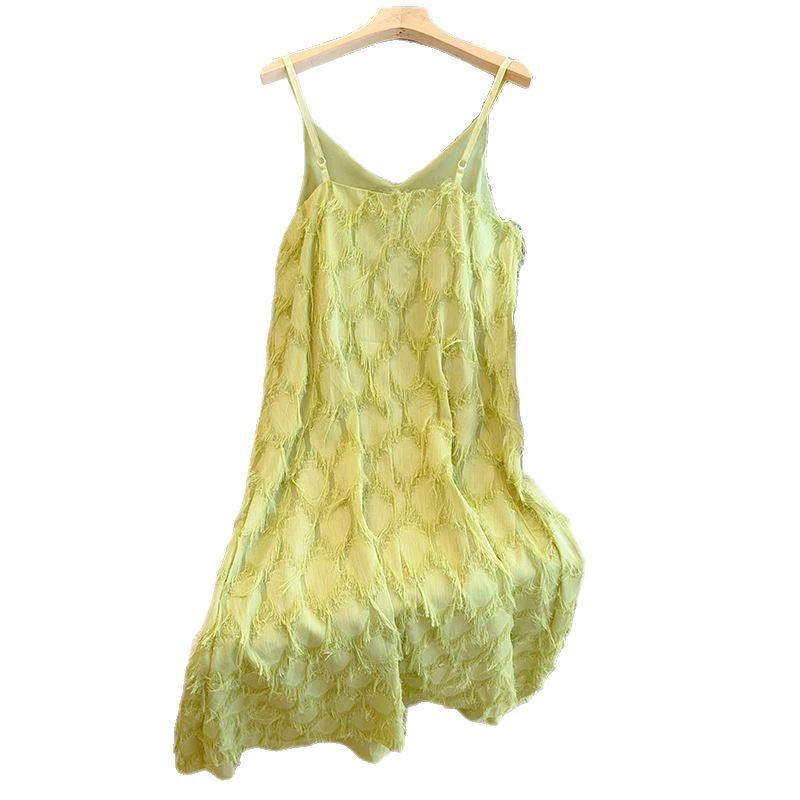 Plus Size Women's Spring/Summer 2025 Fringe Tank Dress & Knitted Cardigan Set