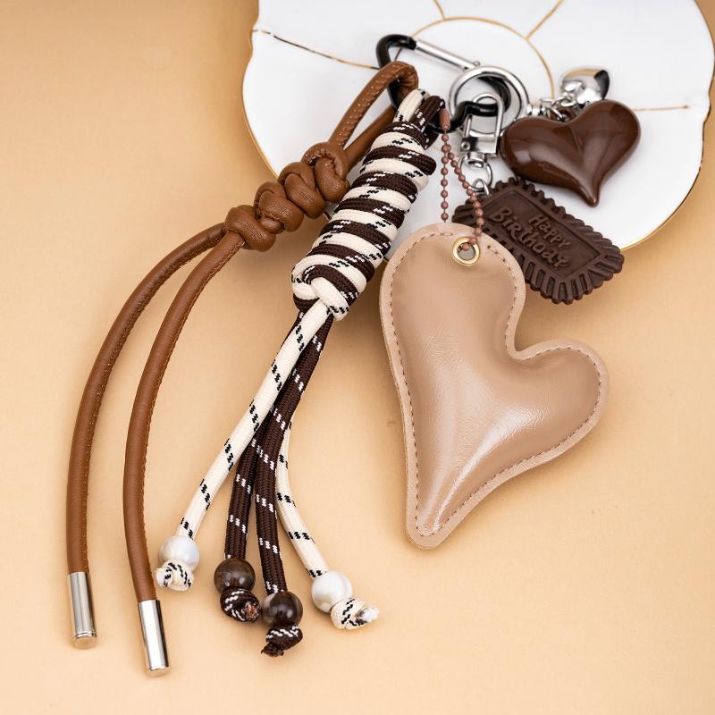 Cute Croissant Keychain Sweet Decorative Pendant Durable PU Leather with Braided Lanyard Ideal Birthday Gift for Teens Kids